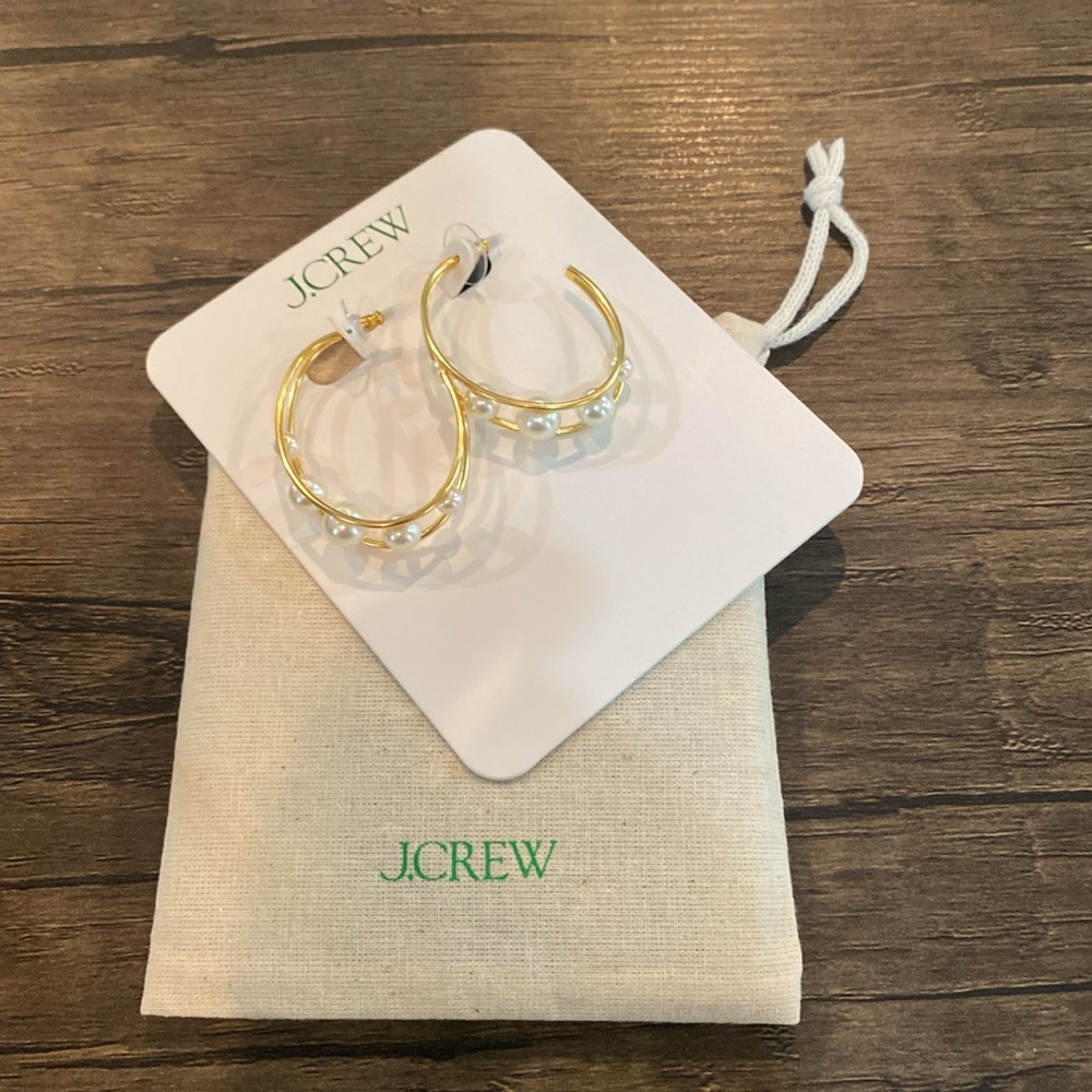 J. Crew Tention Pearl Hoop Earrings